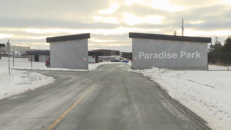 A photo of Paradise Park's entrance, with snow covering most of the park. 