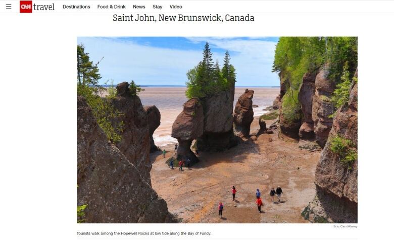 A screenshot from the CNN website showing the Hopewell Rocks