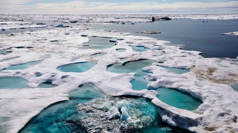 Patches of sea ice stretch off into the distance.