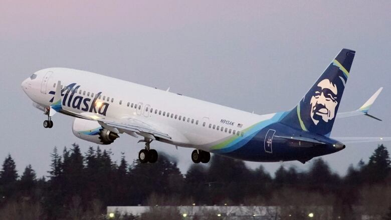 A plane takes off from a runway.