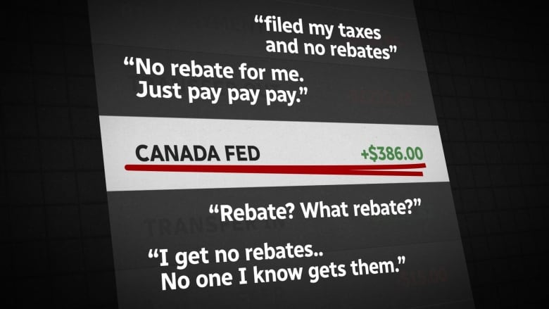 Examples of real comments on social media regarding the carbon tax rebates saying things like 'Rebate? What rebate?' and 'I get no rebates' along with a real example of how the rebate has appeared on bank statements under a nondescript name: 