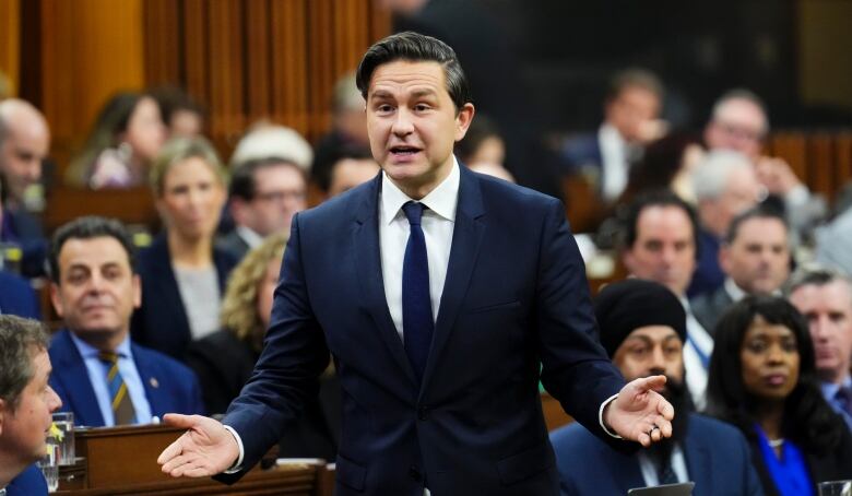 Conservative Leader Pierre Poilievre rises during question period in the House of Commons on Parliament Hill in Ottawa on Wednesday, Dec. 13, 2023. 