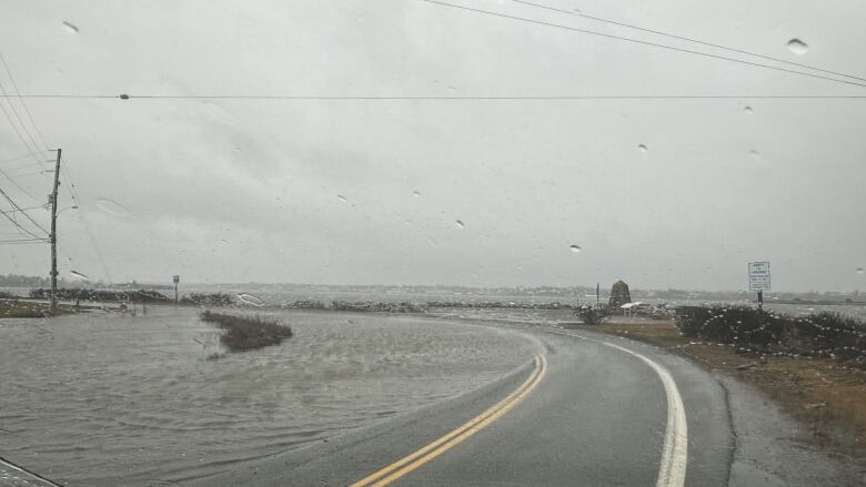 a picture of water on a road 