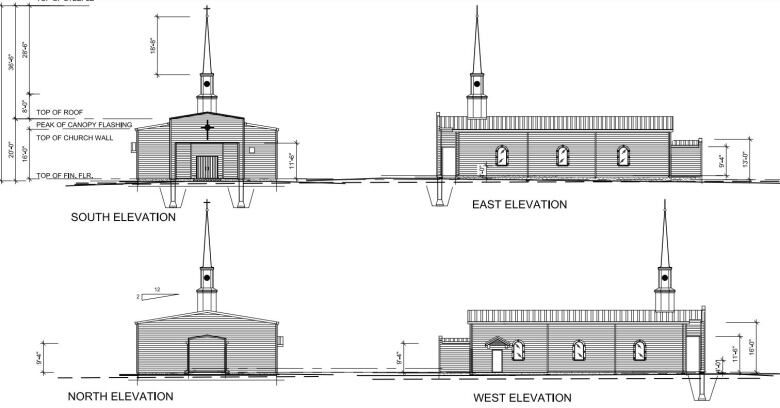 Blueprints showing plans for a new church 