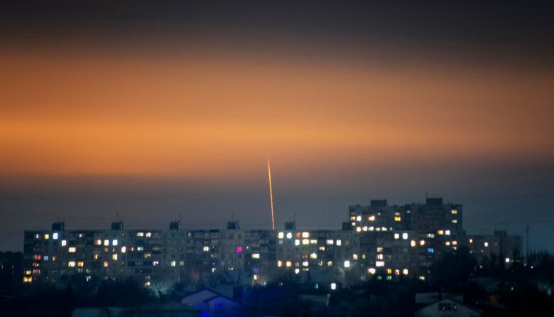  A missile is seen heading from Russia's Belgorod region toward Kharkiv, Ukraine.