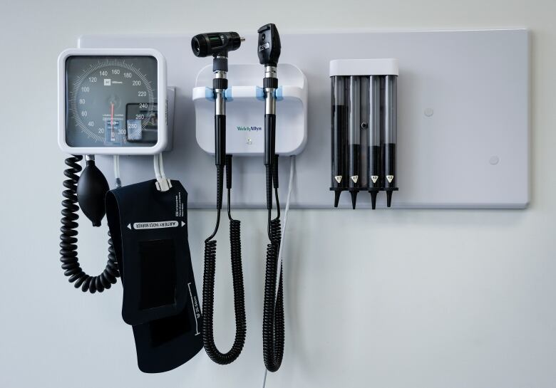 Medical tools are pictured in an exam room at a health clinic.