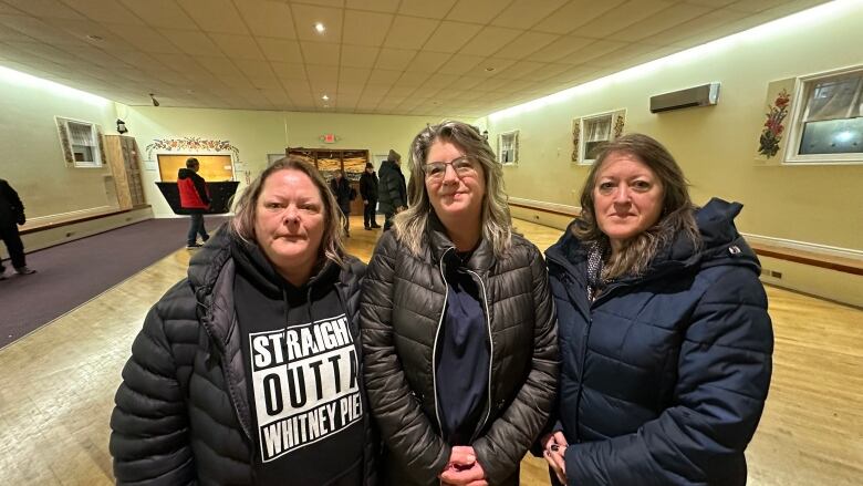 Lisa House, Kathy Coombs and Kim Sheppard-Campbell were among the organizers of a community meeting at the Polish Hall in Whitney Pier last night.