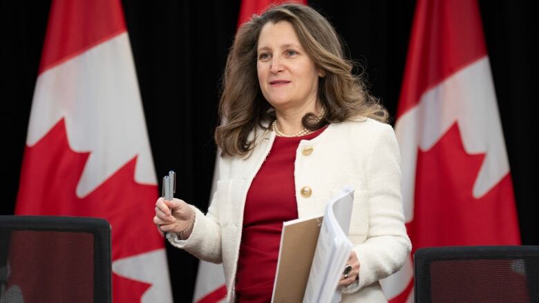 Deputy Prime Minister and Finance Minister Chrystia Freeland arrives for a news conference in Ottawa on Tuesday, Feb.6, 2024.