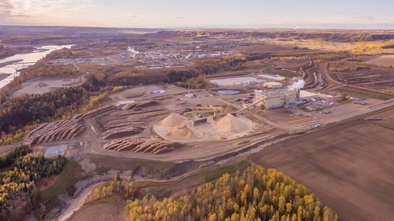 An overhead shot of a pulp mill.