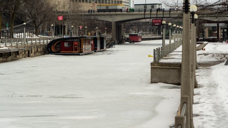 Picture of the Rideau Canal Skateway on a grey rainy day. 