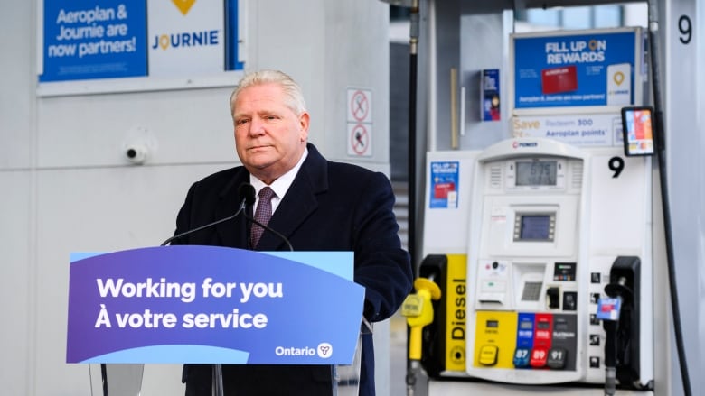 Ontario Premier Doug Ford makes an announcement and answers questions at a news conference in Mississauga on Feb. 13, 2024.