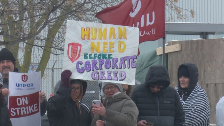 Striking workers on a picket line.