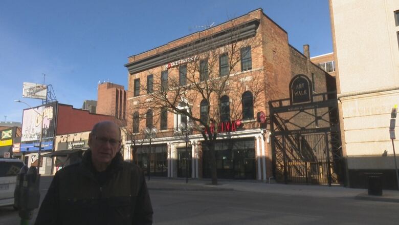 Frank Perissinotti stands in the front of The Equity Chambers Building. 