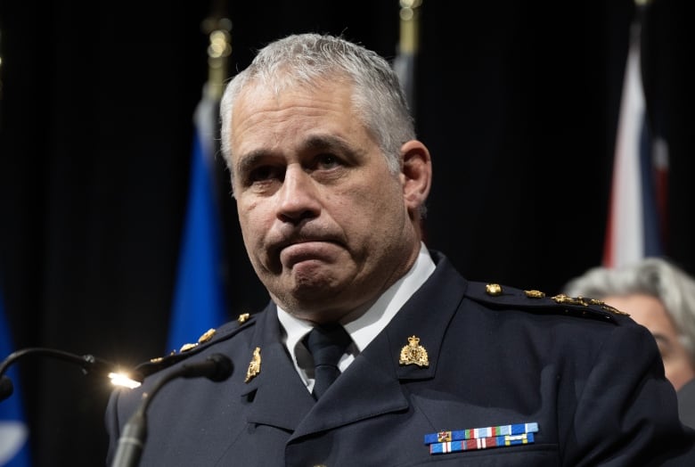 RCMP Commissioner Mike Duheme speaks during a news conference at the National Summit on Combatting Auto Theft, in Ottawa, Thursday, Feb. 8, 2024. 