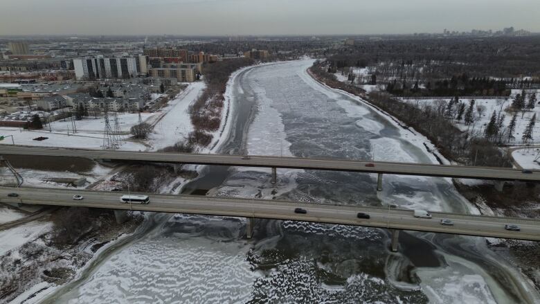 An aerial view of a river.