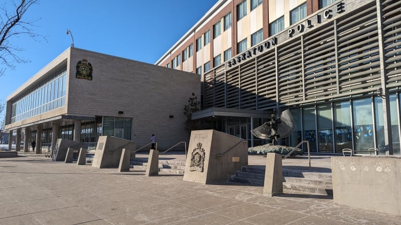 The exterior of a police station on a sunny day