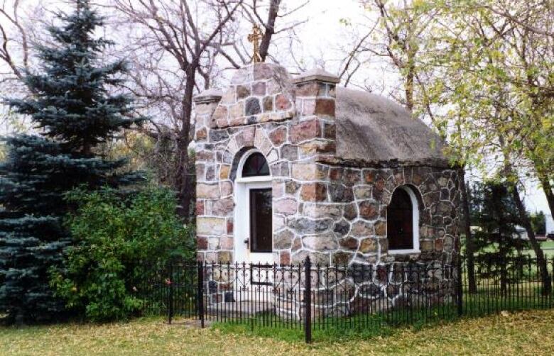 A small, rocky structure is seen. 