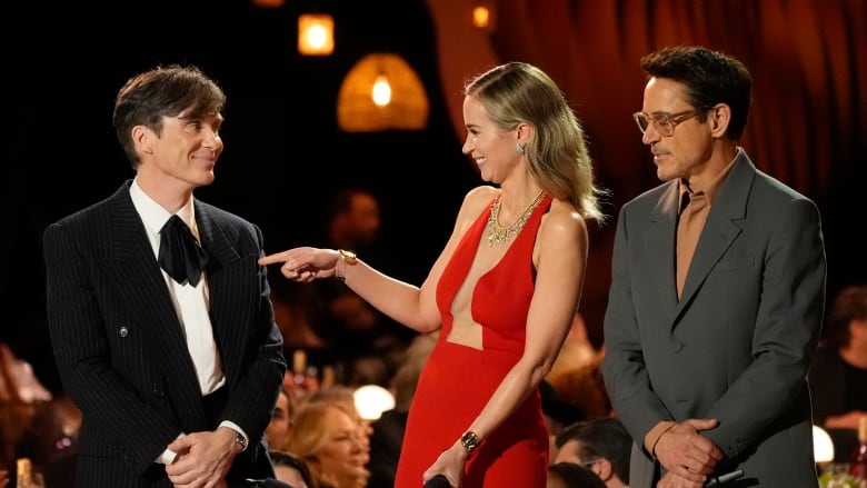 From the left, actors Cillian Murphy, from left, Emily Blunt, and Robert Downey Jr. appear at the SAG Awards.