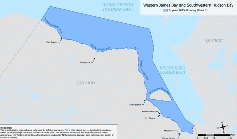 A map that shows a large blue area long two bodies of water.