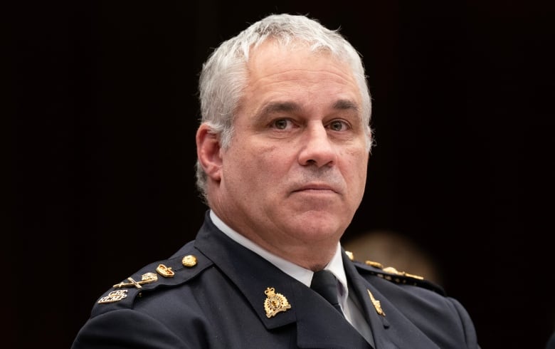 RCMP Commissioner Mike Duheme waits to appear before the House of Commons Access to Information, Privacy and Ethics committee, Tuesday, February 27, 2024 in Ottawa. 