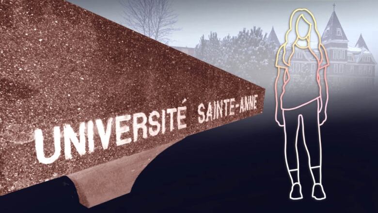 an outline of a woman next to a Universit Sainte-Anne sign