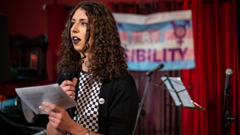 Leila Praznik speaks at the Trans Day of Visibility.