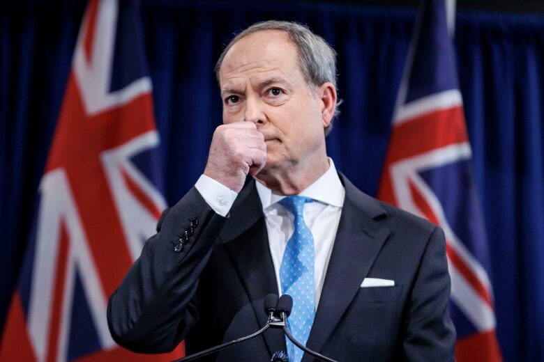 Finance minister Peter Bethlenfalvy gives a press conference at the government's new press conference room before tabling the provincial budget, at Queens Park, on March 26, 2024.