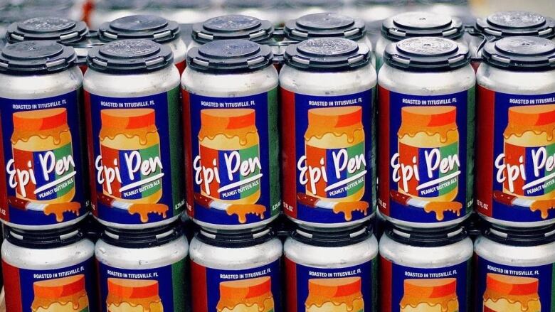 Stacks of beer cans called Epi Pen