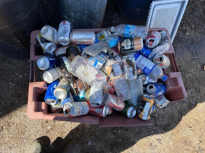 A bin of bottles.