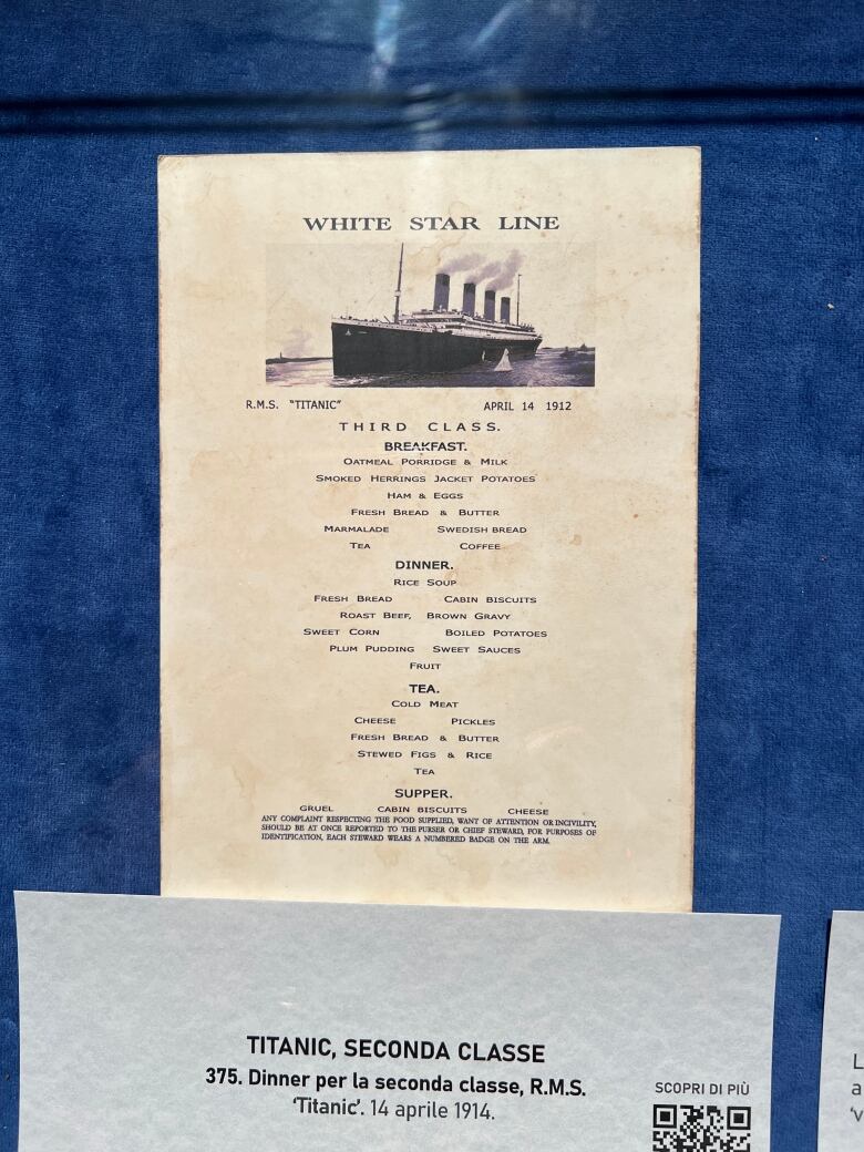 A menu from the Titanic's third class. 