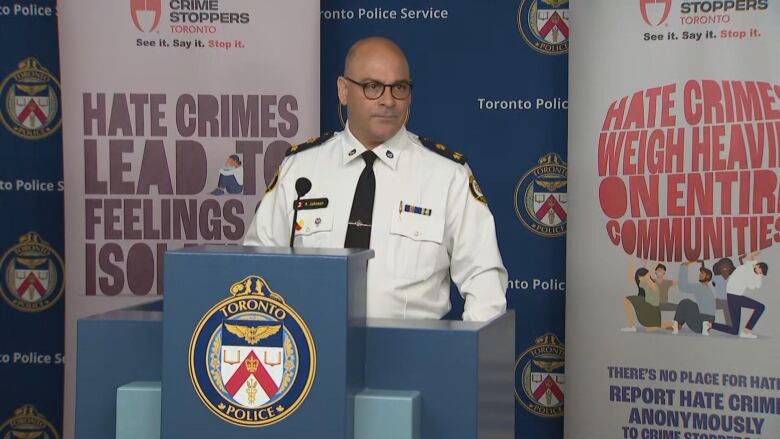 Toronto police Deputy Chief Robert Johnson speaks at a press conference announcing a joint hate crime awareness campaign with Toronto Crime Stoppers.