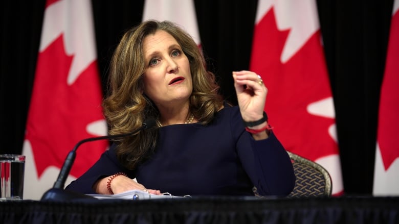 Finance Minister Chrystia Freeland answers questions about the new federal budget in Ottawa on April 16, 2024.