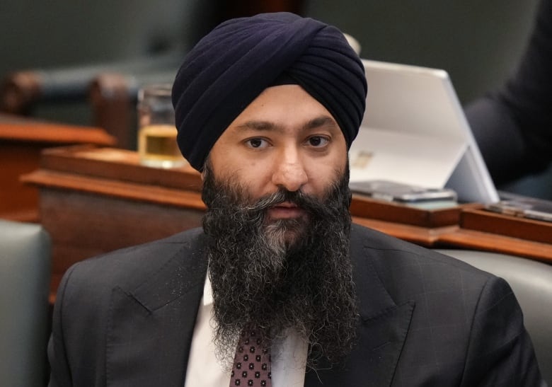 Ontario's Minister of Transportation Prabmeet Sarkaria attend Question Period at the Ontario Legislature in Toronto, Tuesday, Nov. 28, 2023. THE CANADIAN PRESS/Chris Young