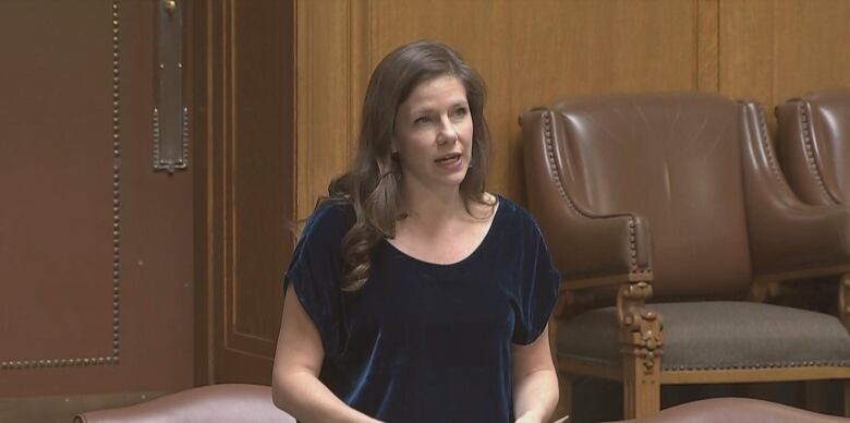 A photo of Meara Conway at the legislature during question period. 