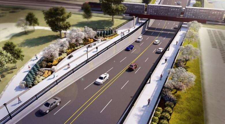 A prototype of what the Adelaide underpass facing southbound traffic will look like once it's complete. 