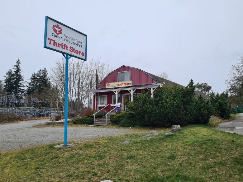 a sign and a store