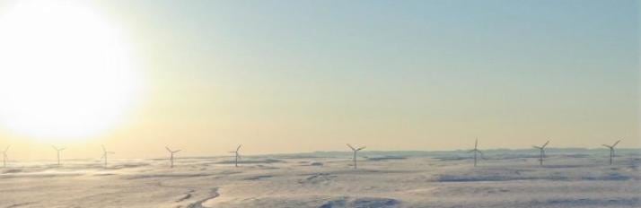 a rendering of wind turbines that could be built to power a Nunavut mine.