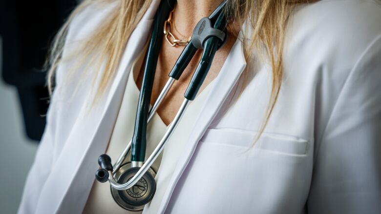 A close up of a doctor with a stethoscope. 