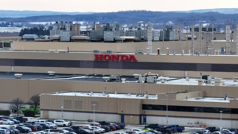 Aerial (drone) images of the Honda manufacturing Plant, in Alliston Ontario. Shot Feb 22, 2024