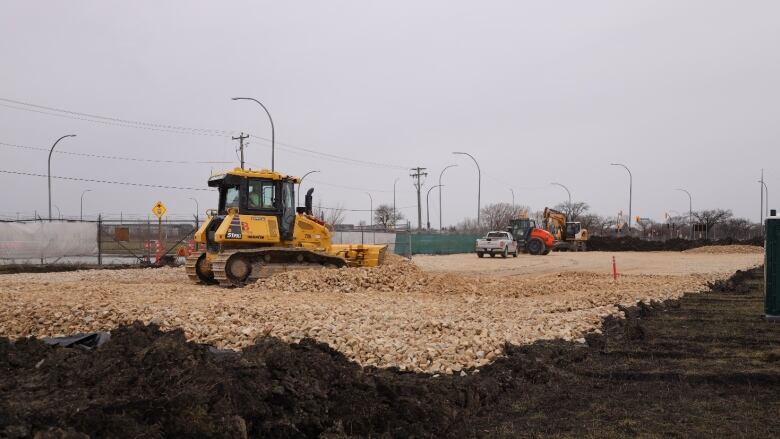 A bulldozer on a construction site