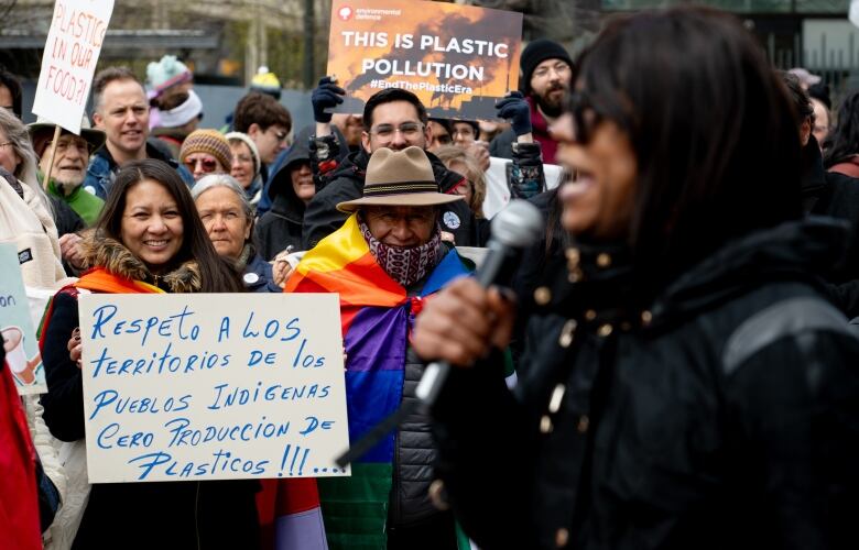 demonstrators outside