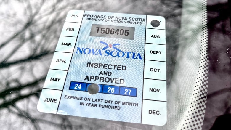 A picture of the MVI tag that is required for most vehicles registered in Nova Scotia.