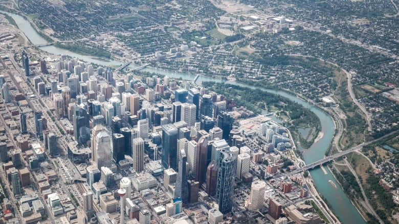 An aerial view of the city of Calgary is pictured.