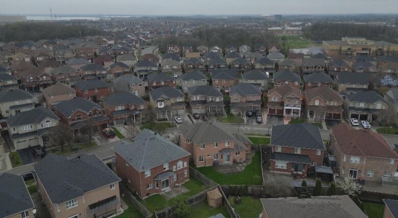 Aerial photo of homes in Milton, Ont. 