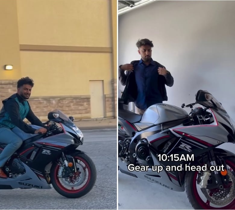 A young man with a motorcycle.