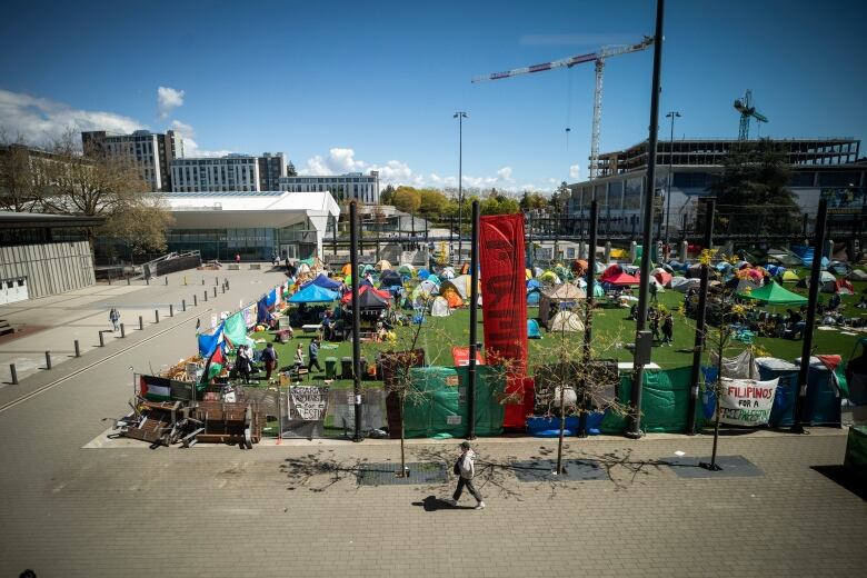 Protesters are pictured at a pro-Palestinian encampment at the University of British Columbia near Vancouver, B.C on Wednesday May 2, 2024. 