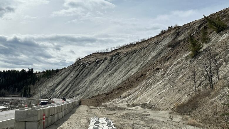 A landslide is pictured on the escarpment along Robert Service Way in Whitehorse on May 4. 