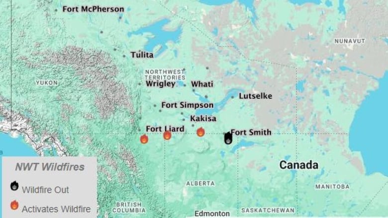 N.W.T. Fire's live fire map on May 6, 2024. 