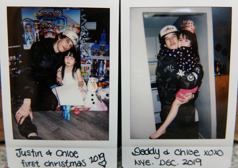 Instant photos of a man and a little girl.