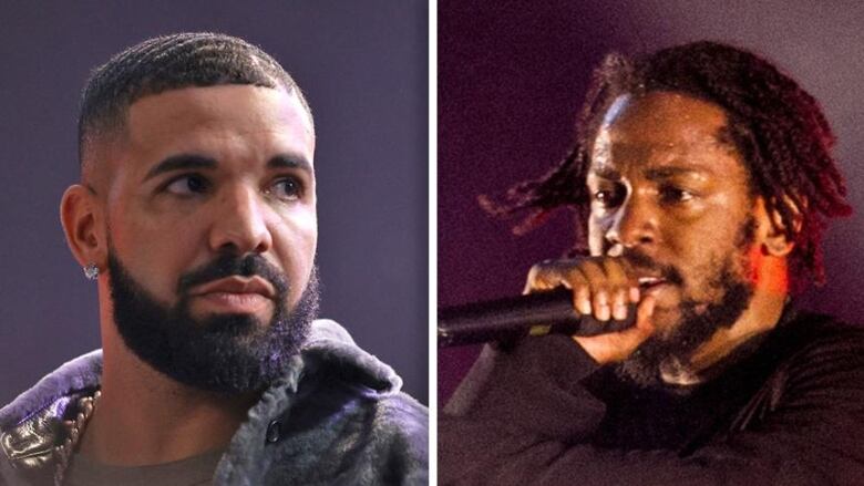 Close-ups of Drake and Kendrick Lamar